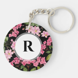 Porte-clefs Aquarelle rose Hydrangea et anémone japonaise