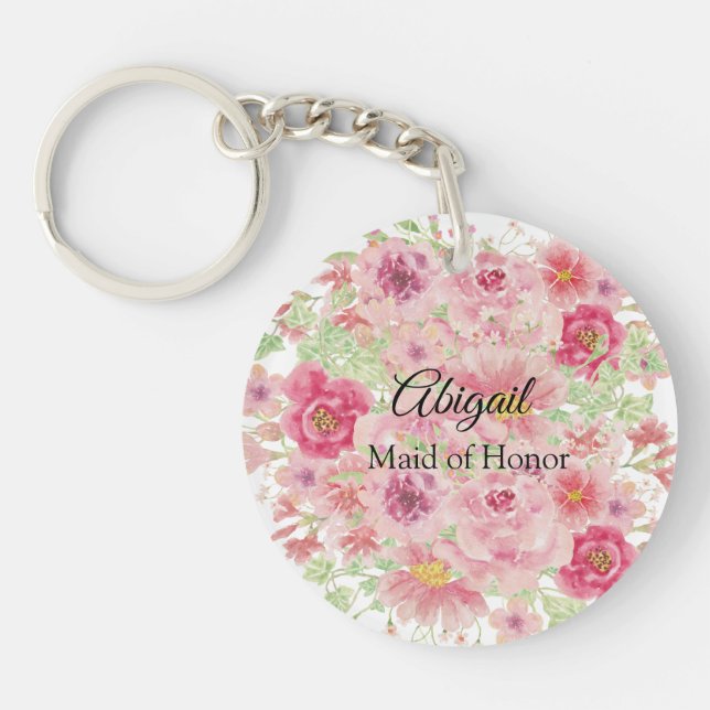 Porte-clefs Aquarelle rose Rose d'honneur (Devant)