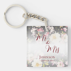 Porte-clefs Aquarelle rose Roses jaunes, noir flou, Mariage