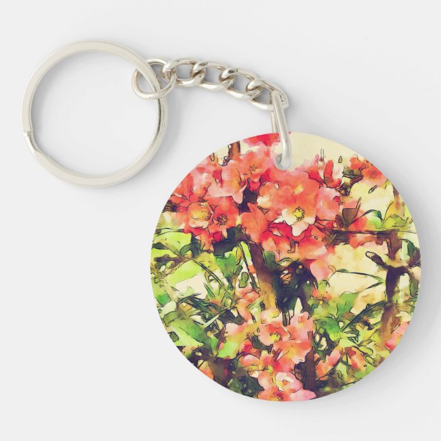 Porte-clefs Aquarelle rose rouge Motif floral 1 (Devant)