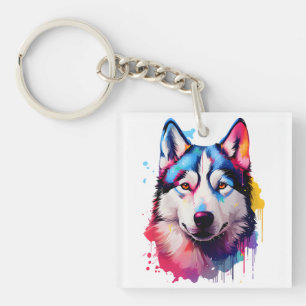 Porte-clefs Aquarelle Sibérienne Husky Art coloré