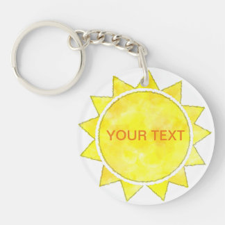 Porte-clefs Aquarelle Sun jaune Texte personnalisé