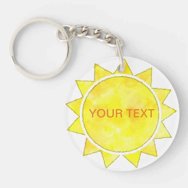 Porte-clefs Aquarelle Sun jaune Texte personnalisé (Devant)