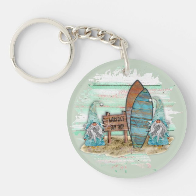 Porte-clefs Aquarelle Tropical Surfing Beach Gnomes (Devant)