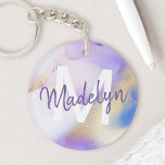Porte-clefs Aquarelle violet Abstrait Girly Luxury Monogramme<br><div class="desc">Personnalisez facilement ce style glamour abstrait couleur lilas peinture et faux or spray arrière - plan avec vos détails personnalisés.</div>