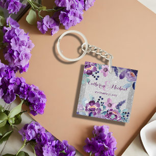 Porte-clefs Aquarelle violette Floral et Mariage Parties scint