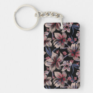 Porte-clefs Aquarelles Crimson Floral sur noir
