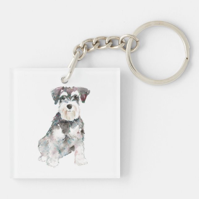 Porte-clefs Aquarelles de chien Schnauzer miniature illustrati (Dos)