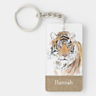 Porte-clefs Aquarelles d'origine Tiger Année Zodiac burlap Nom