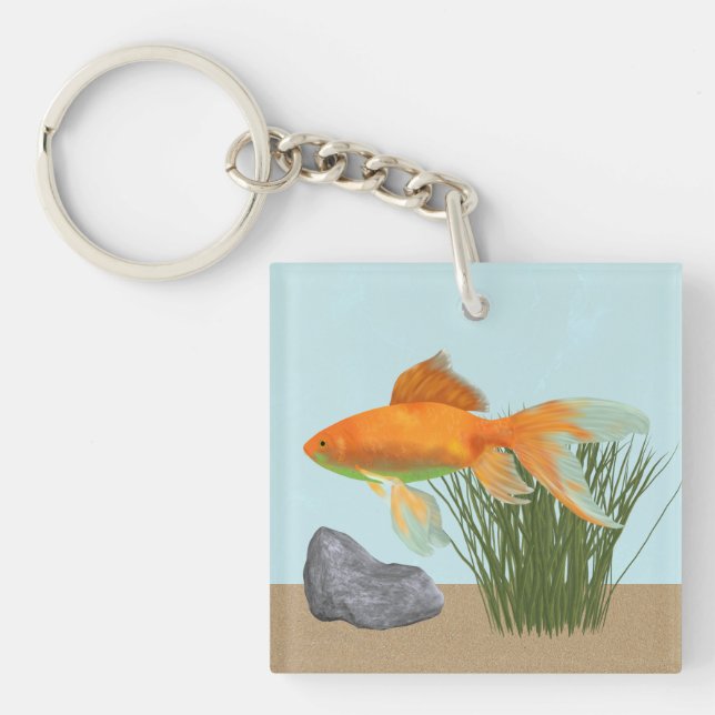 Porte-clefs Aquarium Naturel Poisson Rouge Orange (Devant)