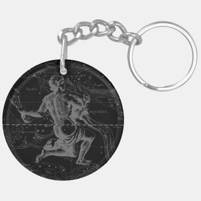 Porte-clefs Aquarius Constellation Hevelius 1690 sur Noir (Dos droit)