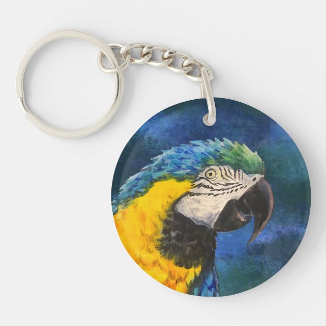 Porte-clefs Ara bleu et jaune Perroquet  (Devant)