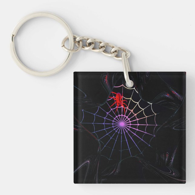 Porte-clefs Araignée Rouge Dans Une Toile Qui Brille (Devant)