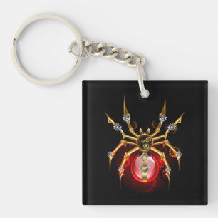 Porte-clefs Araignée steampunk sur fond noir