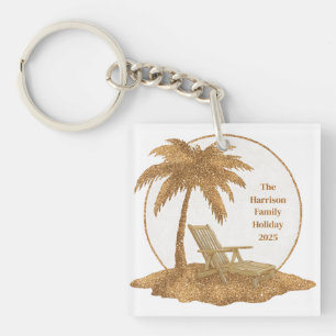 Porte-clefs Arbre à palmier Gold Parties scintillant avec text