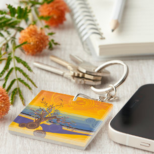 Porte-clefs Arbre Abstrait de Fleurs de Cerisier Zen au Couche
