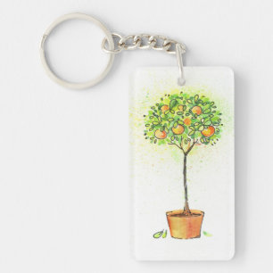 Porte-clefs Arbre d'agrume peint d'aquarelle dans le pot