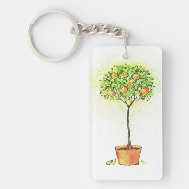 Porte-clefs Arbre d'agrume peint d'aquarelle dans le pot (Devant)