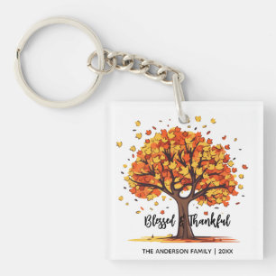 Porte-clefs Arbre d'automne heureux Thanksgiving béni
