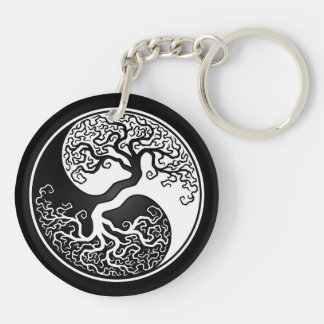 Porte-clefs Arbre de la vie blanc et noir Yin Yang