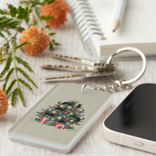 Porte-clefs Arbre de Noël Chats Noirs Amoureux des Chats Lumiè