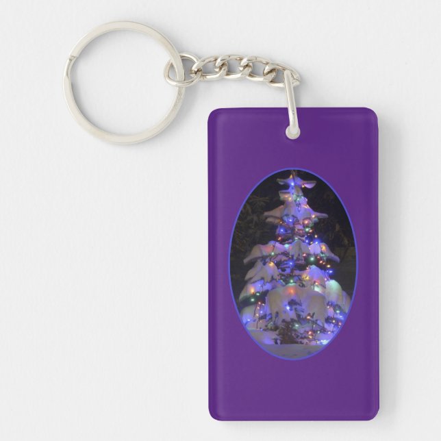 Porte-clefs Arbre de Noël couvert de neige brillante (Devant)