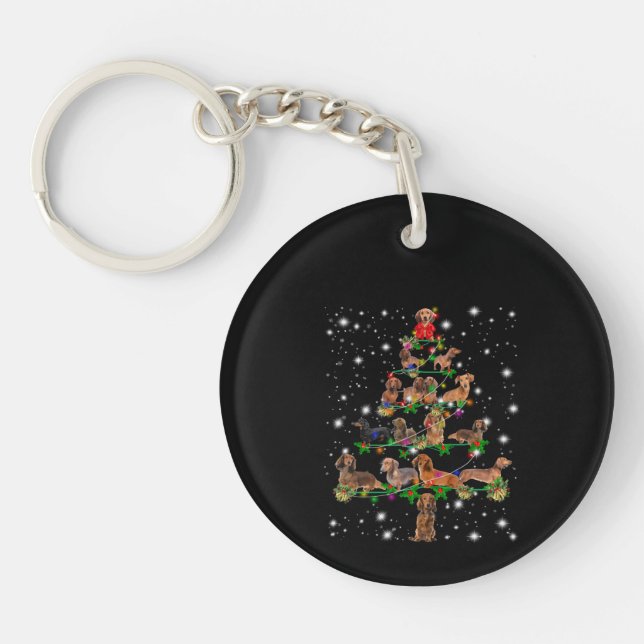 Porte-clefs Arbre De Noël De Dachshund Couvert De Lampe De Feu (Devant)