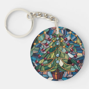 Porte-clefs Arbre de Noël en verre coloré de style Tiffany
