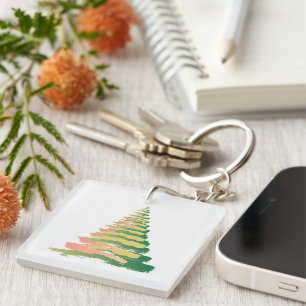 Porte-clefs Arbre de Noël minimaliste aux coups de pinceau