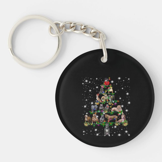 Porte-clefs Arbre De Noël Pitbull Couvert D'Une Lampe De Feu (Devant)