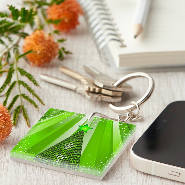 Porte-clefs Arbre de Noël vert moderne avec étoile (Créateur téléchargé)