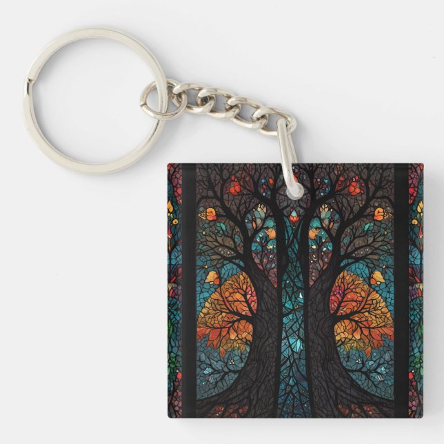 Porte-clefs Arbre de vie effet de vitrail en mosaïque (Devant)