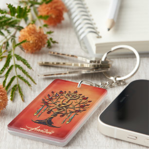 Porte-clefs Arbre doré de la vie aux pierres rouges