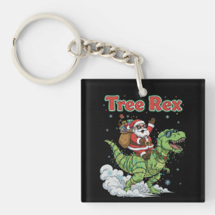 Porte-clefs Arbre drôle Rex Père Noël chevauchant dinosaure T-