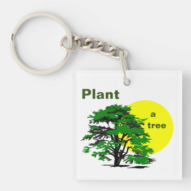 Porte-clefs Arbre vert & Soleil jaune, Plante un Arbre (Devant)