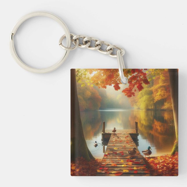 Porte-clefs Arbres d'automne & lac avec canards (Devant)