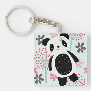Porte-clefs Arbres, fleurs et ours de panda