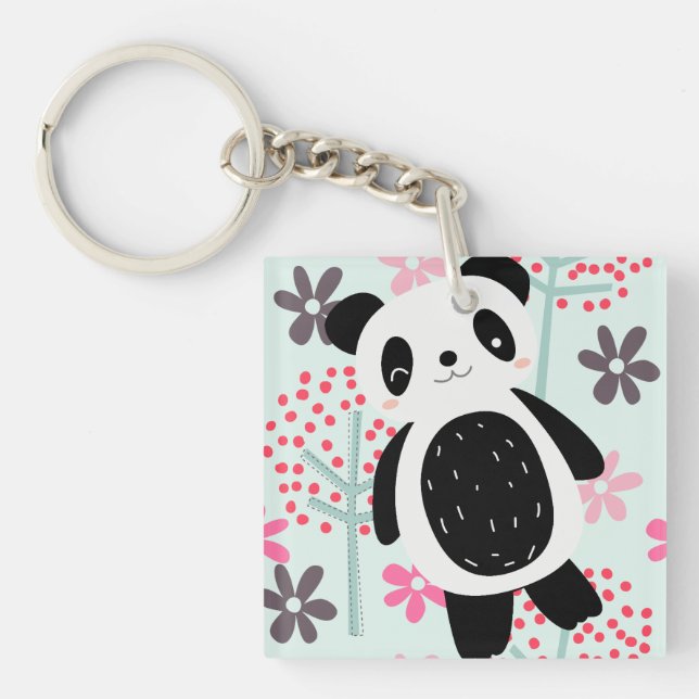 Porte-clefs Arbres, fleurs et ours de panda (Devant)