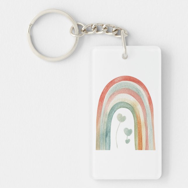 Porte-clefs Arc-en-ciel aquarelle boho (Devant)