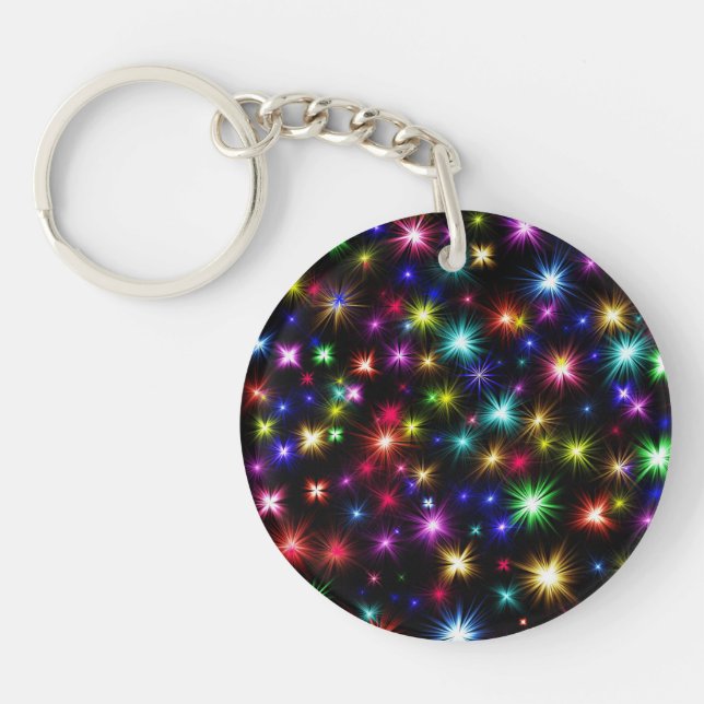 Porte-clefs Arc-en-ciel brillant Étincelles, Étoiles et feux d (Devant)