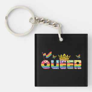 Porte-clefs Arc-en-ciel de la Couronne Queer avec drapeau et p