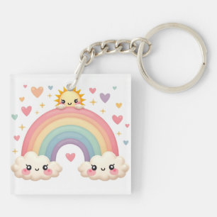 Porte-clefs Arc-en-ciel de l'amour – Cœurs Kawaii