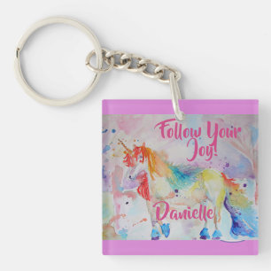 Porte-clefs Arc-en-ciel Unicorne Aquarelle Rosée