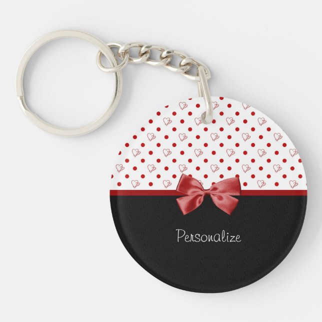 Porte-clefs Arc rouge et noir Girly de coeurs de point de (Devant)