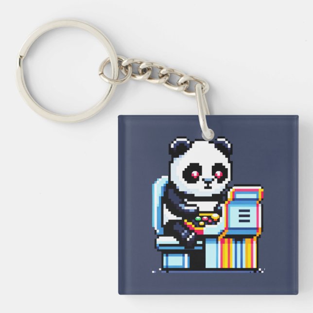 Porte-clefs Arcade Panda Gamer - Retro Pixel Art Gaming Design (Devant)