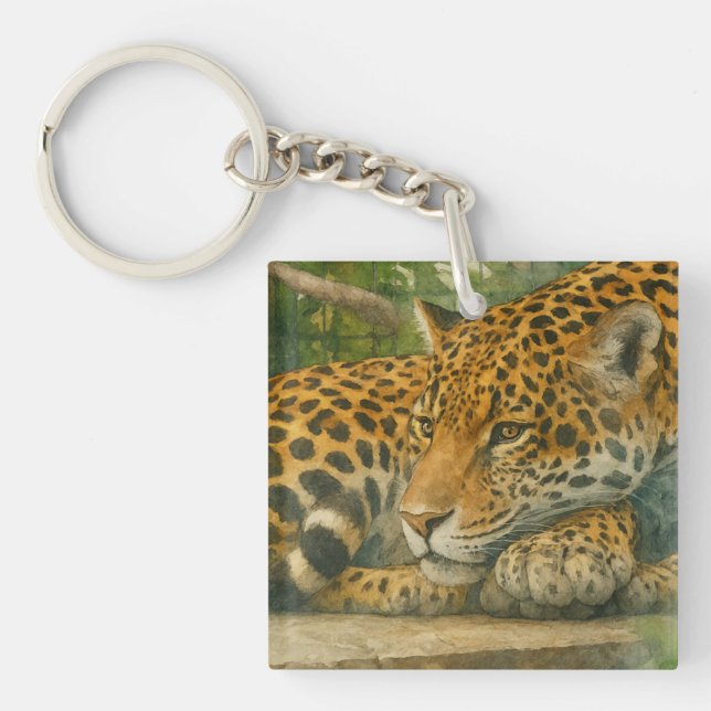 Porte-clefs Ardoise dorée - Leopard reposant en feuillage (Devant)