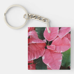 Porte-clefs Argent Star Marbre Poinsettias Pink Holiday Floral