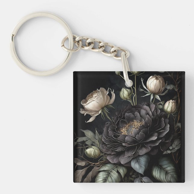 Porte-clefs Arrangement gothique Rose Fleur noire (Devant)