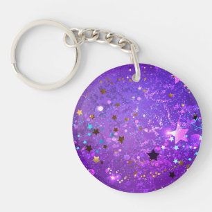 Porte-clefs Arrière - plan de feuille violet avec étoiles