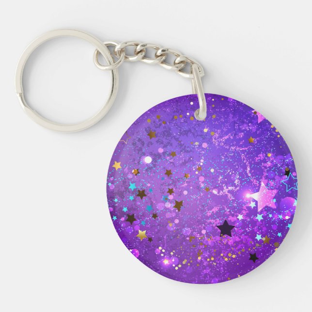 Porte-clefs Arrière - plan de feuille violet avec étoiles (Devant)